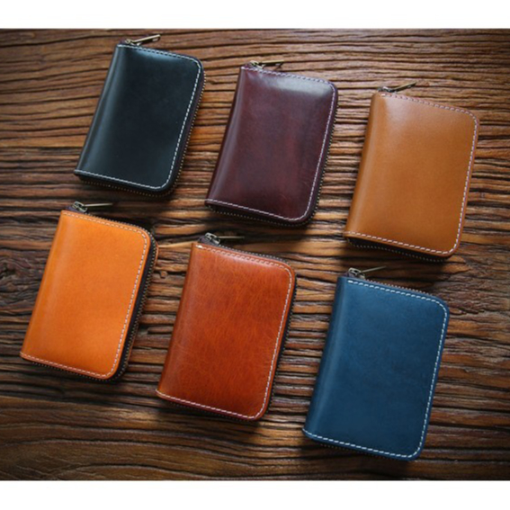 Leather Man Card Wallets Retro Zip Purses Mini Card Holders Men Pocket Purses