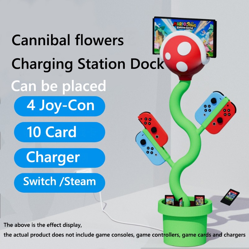 แท่นชาร์จจอมเปอร์พร้อมที่วางคอนโทรลเลอร์ Joy Con 4 และเคสการ์ด 10 ชิ้นสําหรับเอาต์พุต Nintendo Switch HDMI