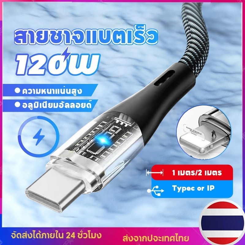 รับประกัน 1 ปี สายชาจแบตเร็ว 120W/6A สายชาร์จUSB Type C รองรับLED สายยาว1เมตร2เมตร