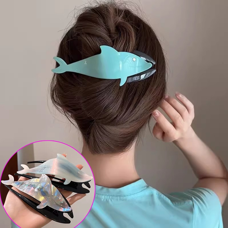 กิ๊บติดผม Acetate Fiber Dolphin Claw กิ๊บแฟชั่นรูปปลาวาฬ สําหรับเครื่องประดับผมสาว