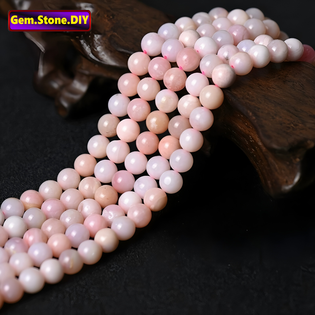 Pink Opal Natural Stone，Loose Bead โอปอลสีชมพูหินธรรมชาติ,หลวมลูกปัด ตัวเว้นวรรค สําหรับสร้อยข้อมือ/สร้อยคอ/แหวน/ต่างหู,ขายส่งทําด้วยมือทําเองเครื่องประดับอุปกรณ์เสริม,สร้อยข้อมือหินคริสตัลหิ