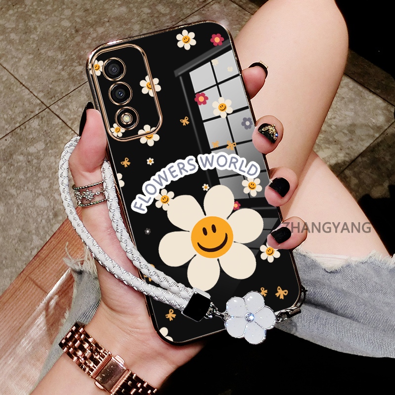 สําหรับ OPPO A3 Pro 5G ซิลิโคนเคสโทรศัพท์ไฟฟ้าความงามการ์ตูนดอกทานตะวันรูปแบบหน้ายิ้มและการออกแบบใหม่ TPU soft case ฟรีเชือก