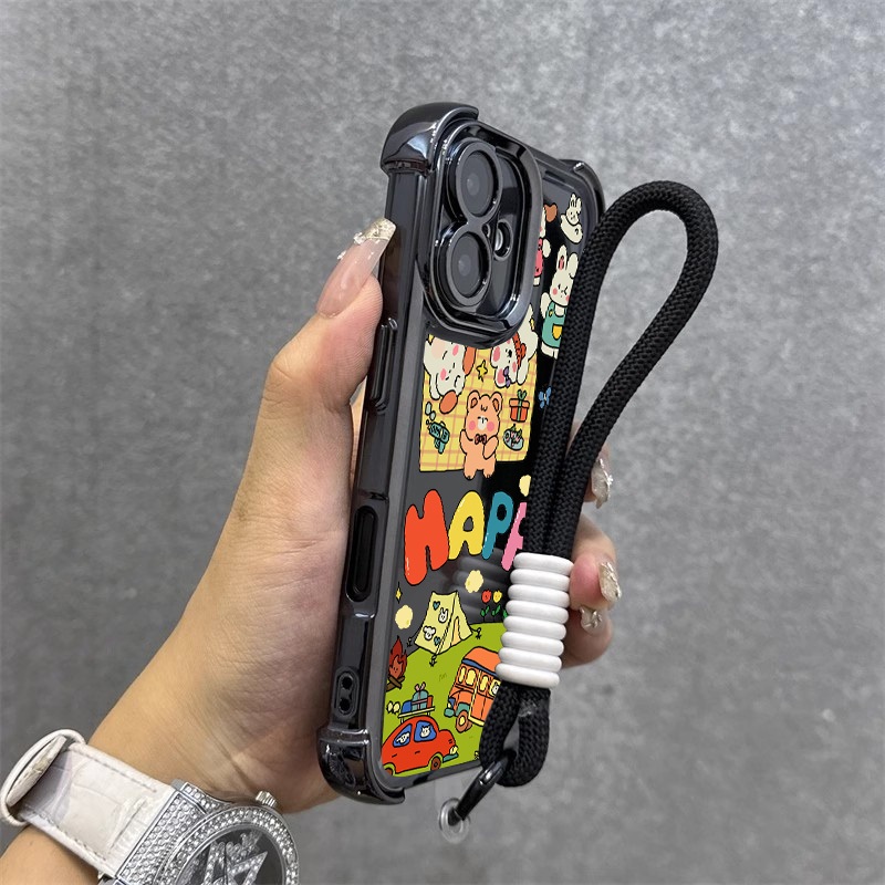 หรูหราชุบสี่มุม Happy camping สําหรับ oppo A5 PRO A60 A95 A3i A3X A78 A74 A95 A7 A5S A12 A58 A54 A38 A18 A17 A16 A16 A16S A1S A5S A3 PRO ฝาครอบโทรศัพท์นุ่ม