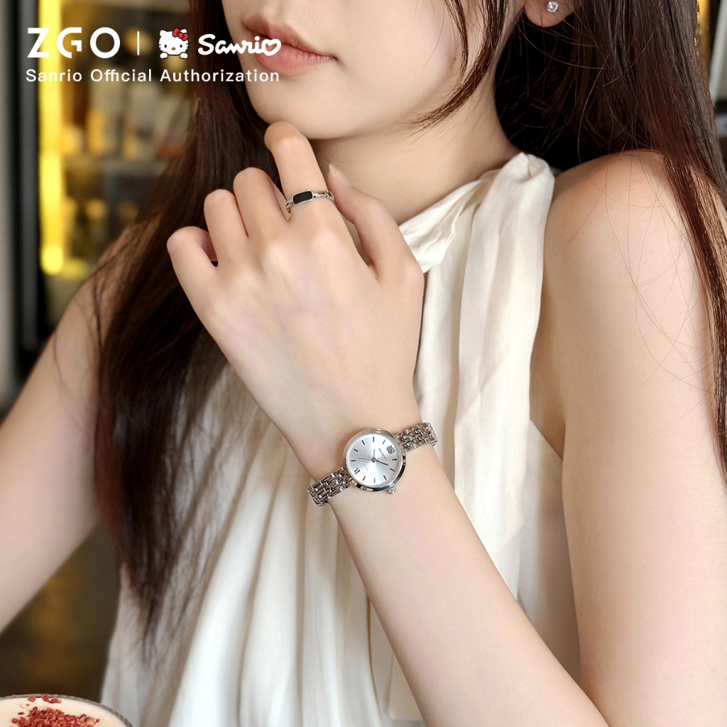 ZGO  x Sanrio HelloKitty นาฬิกาข้อมือผู้หญิง กันน้ำได้ 100% กะทัดรัด กุหลาบทอง นาฬิกาผู้หญิง 295