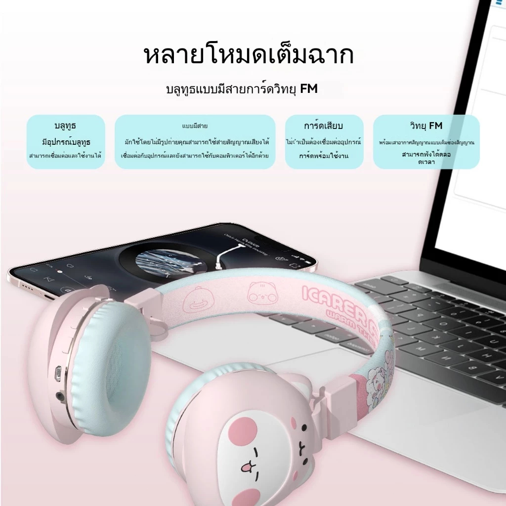 อิลแฟชั่น ของขวัญไฮไฟสําหรับเด็กสไตล์อะนิเมะน่ารักชุดหูฟังบลูทูธไร้สายแบบครอบหูพับเก็บคุณภาพเสียงที่สวยงามระบบ หุ่นยนต์ ไอโฟน สามารถปล