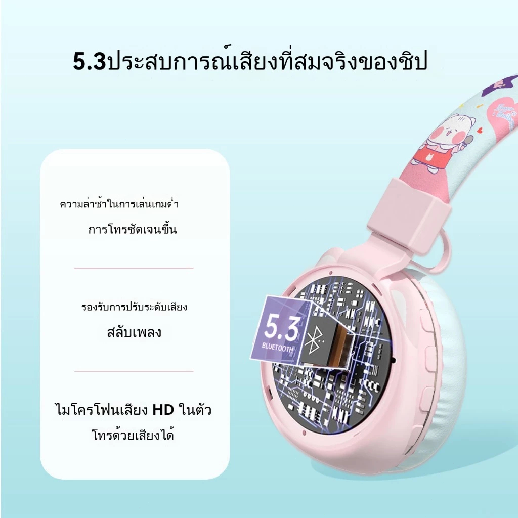 อิลแฟชั่น ของขวัญไฮไฟสําหรับเด็กสไตล์อะนิเมะน่ารักชุดหูฟังบลูทูธไร้สายแบบครอบหูพับเก็บคุณภาพเสียงที่สวยงามระบบ หุ่นยนต์ ไอโฟน สามารถปล