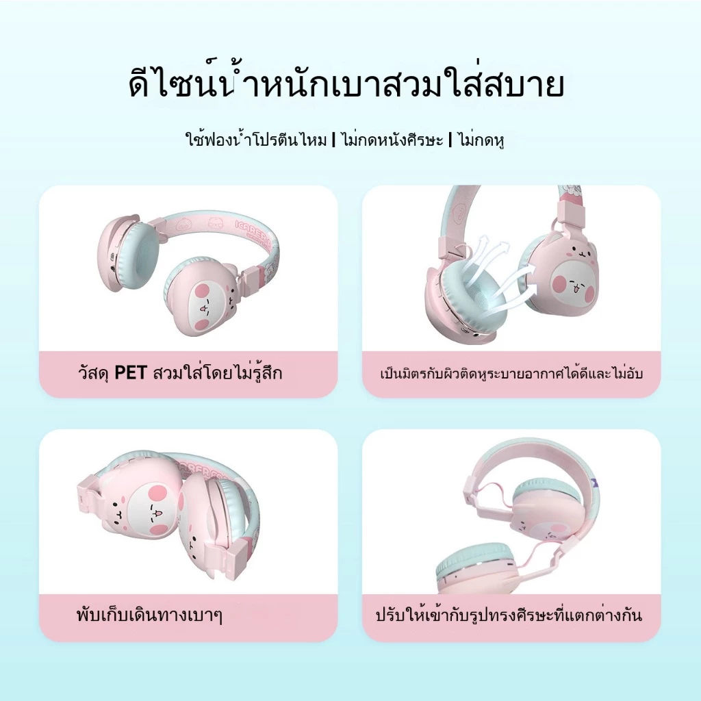 อิลแฟชั่น ของขวัญไฮไฟสําหรับเด็กสไตล์อะนิเมะน่ารักชุดหูฟังบลูทูธไร้สายแบบครอบหูพับเก็บคุณภาพเสียงที่สวยงามระบบ หุ่นยนต์ ไอโฟน สามารถปล