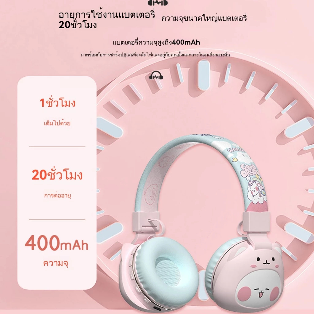 อิลแฟชั่น ของขวัญไฮไฟสําหรับเด็กสไตล์อะนิเมะน่ารักชุดหูฟังบลูทูธไร้สายแบบครอบหูพับเก็บคุณภาพเสียงที่สวยงามระบบ หุ่นยนต์ ไอโฟน สามารถปล