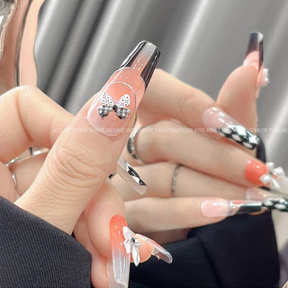 Rou Bao 50 ชิ้นเล็บผสมสีดําสีขาว Checkered Bow Girly เรซิ่นเล็บ Art DIY Charms ตกแต่ง