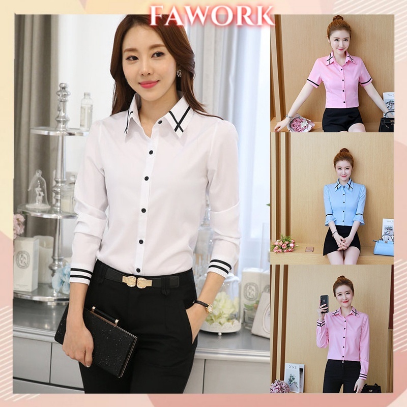 ปุ่มด้านหน้าบางพอดีเสื้อเชิ้ตสีขาวสําหรับผู้หญิง,ลําลองแขนยาว,แขนสั้น,เสื้อเชิ้ตแขนกลาง,สําหรับทํางานและสํานักงานธุรกิจ