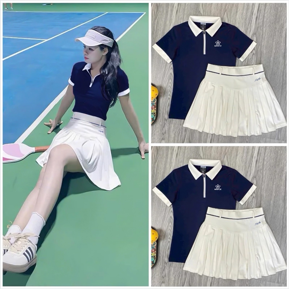 ฤดูร้อนใหม่เสื้อผ้ากอล์ฟผู้หญิงแขนสั้นคุณภาพสูงออกแบบปกพลิกพิมพ์กีฬากลางแจ้งแห้งเร็วระบายอากาศสลิมมิ่งชุดกระโปรงสั้นป้องกันการป่