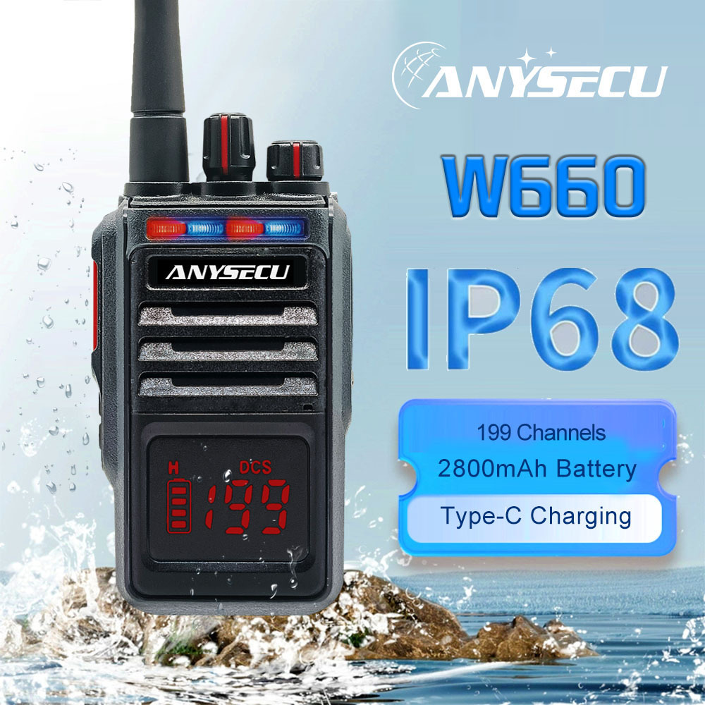 ANYSECU W660 มือถือเครื่องส่งรับวิทยุแบบอะนาล็อก UHF IP68 กันน้ํา Type-C ชาร์จ 199CH UHf/VHF วิทยุ