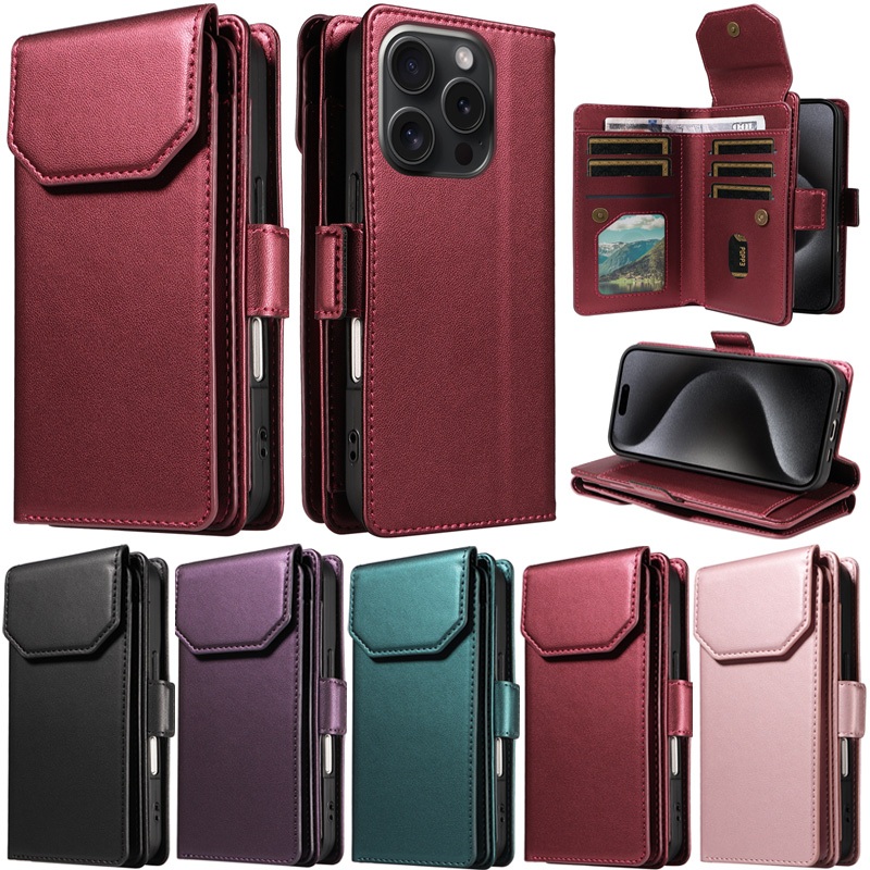 หรูหราสําหรับiPhone XR XS Max 14 Pro Max 13 Pro Max 12 Pro Max 11 Pro Max 14 Plus 13 Pro 12 Pro Multi-Funkctกระเป๋าสตางค์นุ่มPUหนังช่องใส่การ์ดผิวพลิกขาตั้งป้องกันปลอก