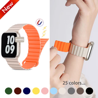 สายซิลิโคนแม่เหล็กสำหรับ Apple Watch iWatch Ultra ขนาด 49 มม. 45 มม. 44 มม. 42 มม. 41 มม. 40 มม. สายนาฬิกาอัจฉริยะแบบห่วงหัวเข็มขัดสำหรับ Series 11 10 9 8 7 SE 6 5 4 3