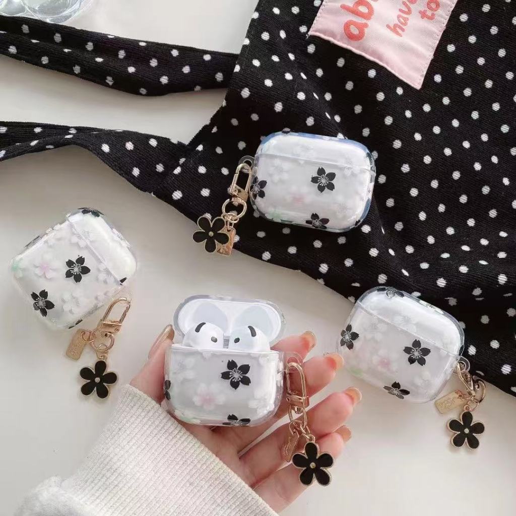 โปร่งใสglitterดอกไม้airpods 4 สําหรับAirPods 1/2/3/Pro/Pro2 กรณีTPU Soft Appleชุดหูฟังบลูทูธไร้สายAnti drop AirPods 3GenกรณีAirPods Pro2 กรณี ราคา ถูกที่สุด ดีลบีเคเค