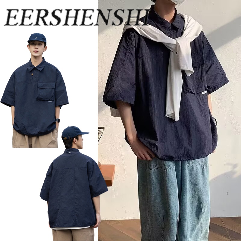 เอ้อเชนชิ เสื้อโปโลผู้ชายแขนสั้นสไตล์ญี่ปุ่นใหม่