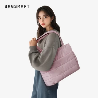 BAGSMART 14 นิ้ว Puffy Tote Bag สําหรับผู้หญิงน้ําหนักเบากระเป๋าสะพายไหล่หลายช่อง