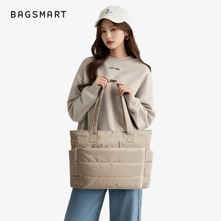 BAGSMART 14 นิ้ว Puffy Tote Bag สําหรับผู้หญิงน้ําหนักเบากระเป๋าสะพายไหล่หลายช่อง