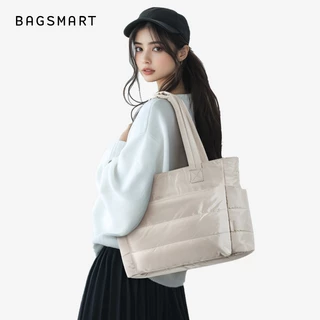 BAGSMART 14 นิ้ว Puffy Tote Bag สําหรับผู้หญิงน้ําหนักเบากระเป๋าสะพายไหล่หลายช่อง