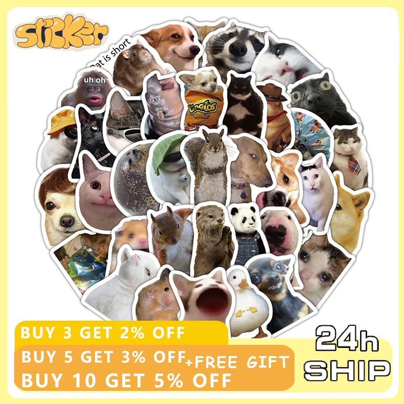 60 ชิ้นการ์ตูนสัตว์ตลก Meme สติกเกอร์ DIY กระเป๋าเดินทางเคสโทรศัพท์กีตาร์สเก็ตบอร์ดสติกเกอร์