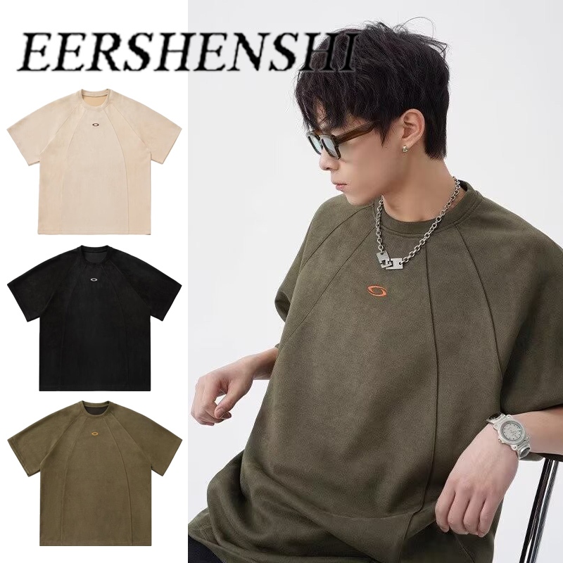 Eershenshi เทรนด์แฟชั่น American Suede เสื้อยืดแขนสั้นแฟชั่นไม่มีแบรนด์สไตล์ญี่ป