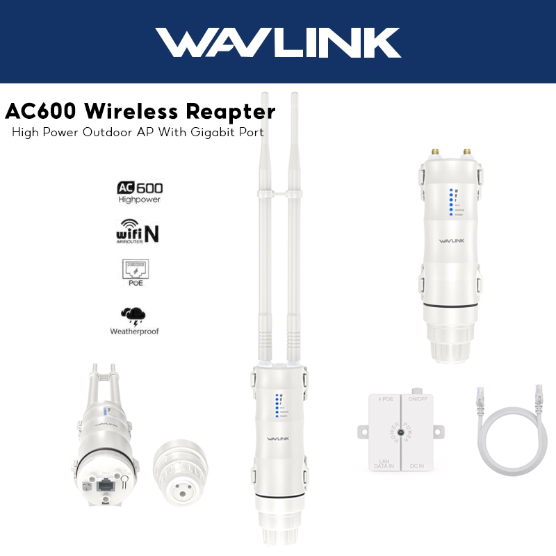 Wavlink AC600 จุดเชื่อมต่อกลางแจ้ง Dual Band Long Range WiFI Extender พร้อมเสาอากาศ 2*7dBi Omni