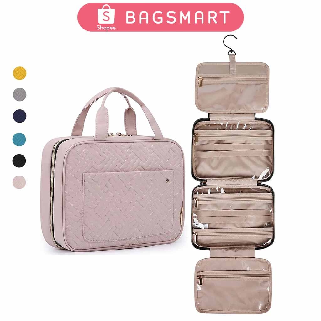 BAGSMART กระเป๋าเครื่องสําอาง แขวน makeup bag กระเป๋าจัดเก็บระเบียบพกพา กันน้ำซิปคู่ กระเป๋าใส่ของอเนกประสงค์