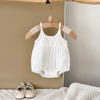 ฤดูร้อนเด็กบางแขนกุดจั๊มสูทเด็กแขวนลายจุดสีขาวชุดรอมเปอร์ลํา…