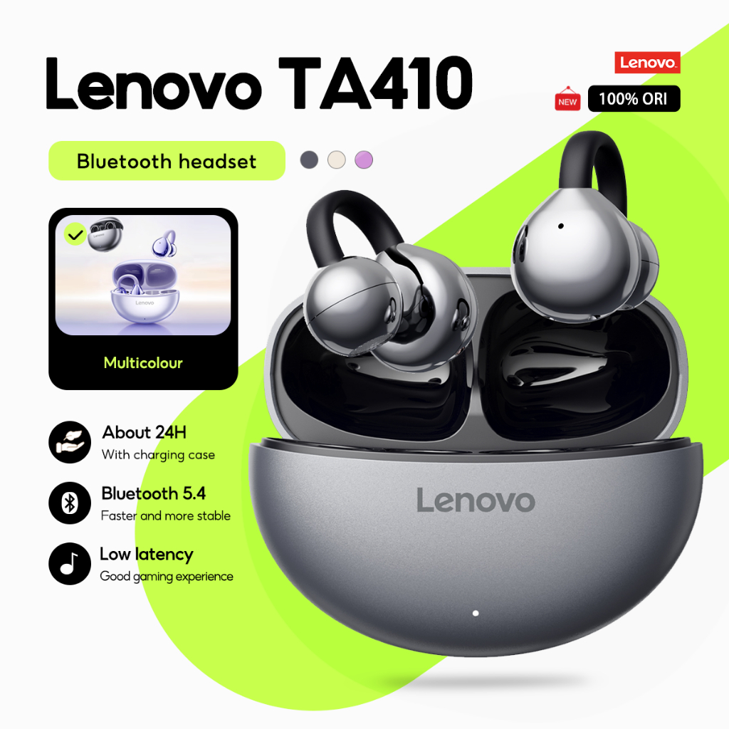 Lenovo TA410 หูฟัง TWS คลิปหูไร้สายไฮไฟสเตอริโอกันน้ําเปิดหูสแตนด์บายยาวสมาร์ทควบคุมแบบสัมผัส HD โทรชุดหูฟังหูฟังหูฟังเสียงคุณภาพสูงระดับมืออาชีพ