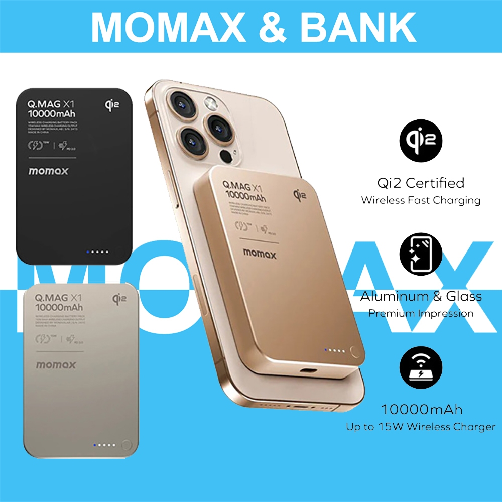 Momax Qi2 10000mAh 15W Magnetic Wireless Power Bank Q.Mag X1 Fast Charging Charger