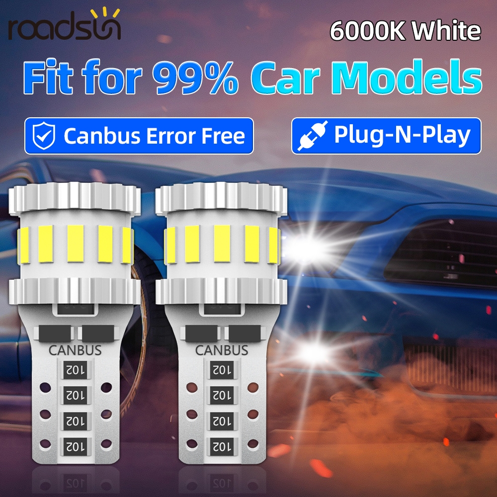 Roadsun 2pcs T10 LED Super Bright ไฟย้อนกลับ 6000K W5W 168 194 หลอดไฟ LED 12V 24V 3014 ชิป Canbus กั