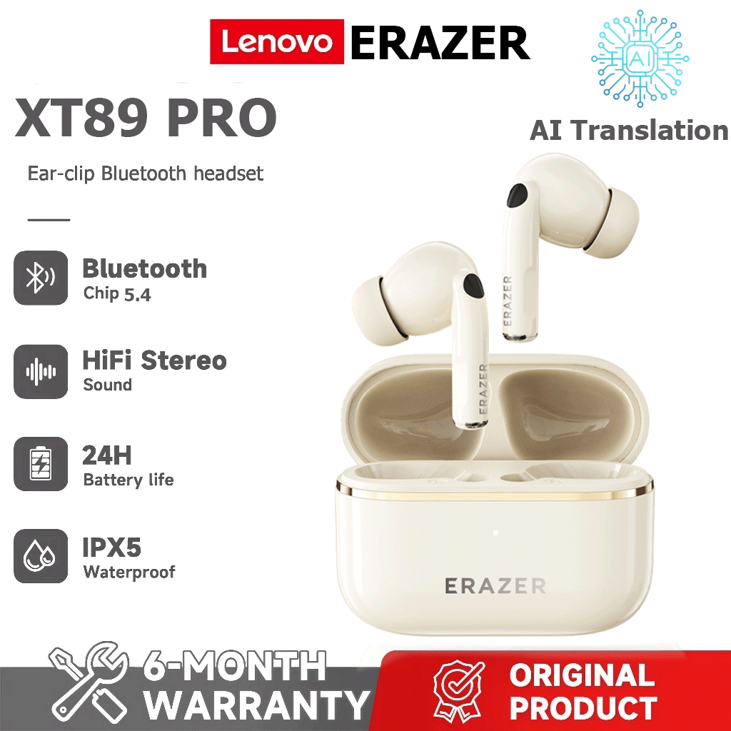 Lenovo ERAZER XT89 PRO ชุดหูฟังแปลชุดหูฟังไร้สายบลูทูธพร้อมการแปล AI 134 ภาษาชุดหูฟังชนิดใส่ในหูตัดเสียงรบกวน TWS