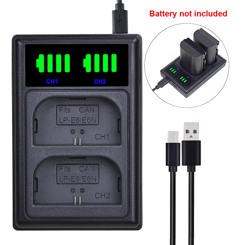 LCD USB LP-E6 เครื่องชาร์จแบตเตอรี่สําหรับ Canon LP-E6N EOS 5D 6D 7D Mark II, mark III,5D IV, EOS 60