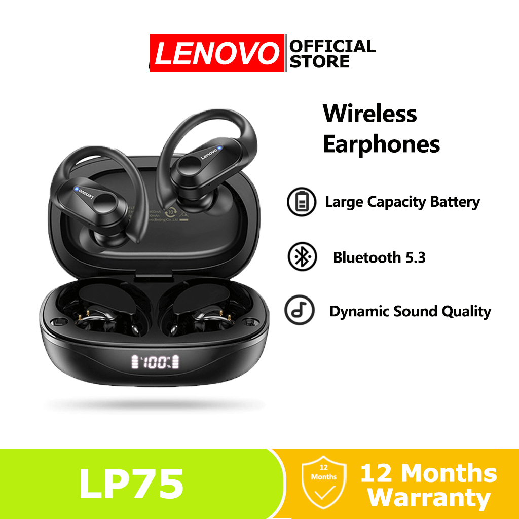 Lenovo LP75 หูฟังบลูทูธ รุ่นกีฬา 5.3 - เสียง HiFi ชัดเจน ไมค์ในตัว ทนทาน พร้อมสวมใส่สบาย เหมาะสำหรับ