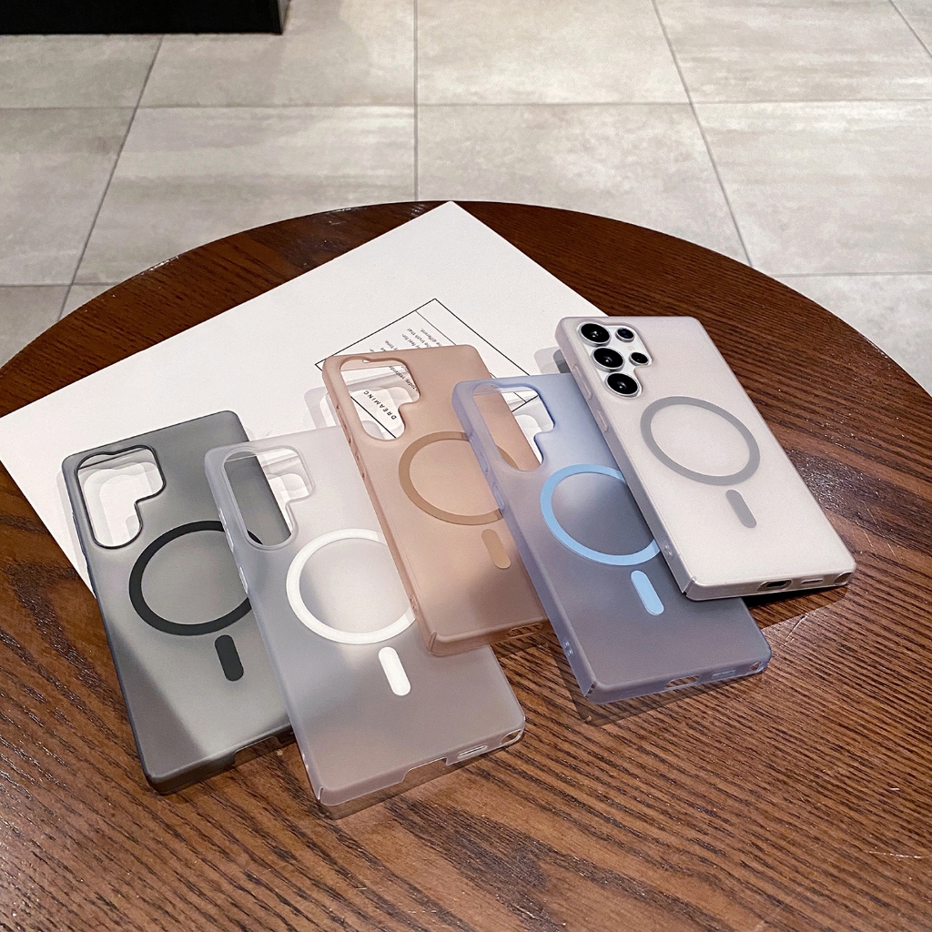 Matte Magnetic Case สําหรับ Samsung Galaxy S25 Edge S24 S23 S22 S21 S20 Ultra Plus FE Hard โปร่งใสเคสโทรศัพท์
