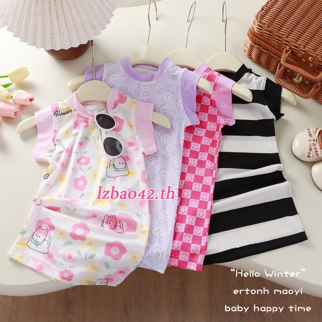 สาวชุดฤดูร้อนเดรสแขนกุด 2025 ใหม่ฝรั่งชี่เด็กลายกระโปรงเด็กเสื้อผ้าประเภท A กระโปรง ชุดเกาหลี