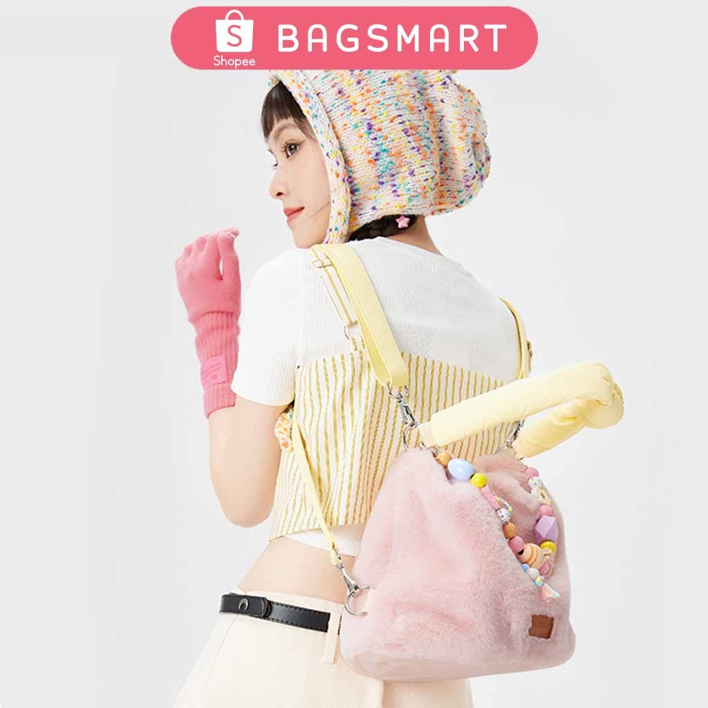 BAGSMART กระเป๋าเป้สะพายหลัง จุของได้เยอะ กระเป๋าสะพายไหล่ Plush น่ารัก Crossbody bag สําหรับผู้หญิง