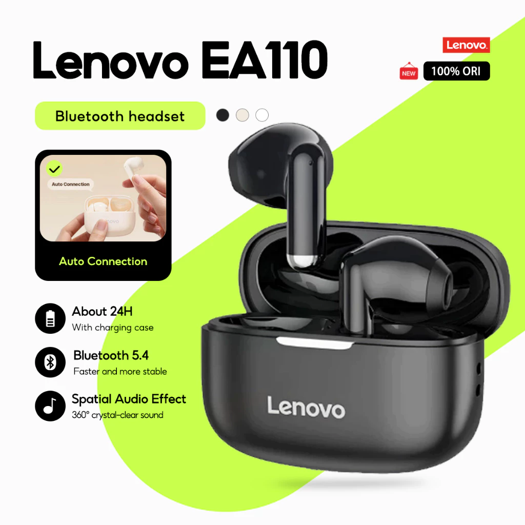 หูฟัง Lenovo EA110 หูฟังไร้สายบลูทูธ TWS หูฟังขนาดเล็กบลูทูธ 5.4 Touch Control อายุการใช้งานแบตเตอรี่ยาวนานเสียง HD พร้อมไมโครโฟน LP40 Pro สไตล์เดียวกัน