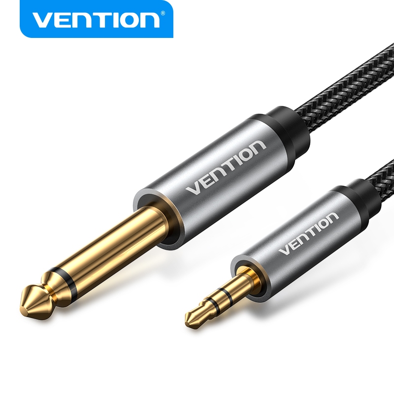 Vention TRS 3.5 มม. ชายเป็น TS 6.35 มม. สายสัญญาณเสียงชายในอลูมิเนียมอัลลอยด์พร้อมปลอกถักไนลอน