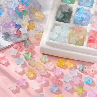 ลูกปัดดาว 50ชิ้น 10x9mm ลูกปัดอะคริลิคดาวห้าแฉกเนื้อแมตต์สอดไส้ฟอยล์ทอง สำหรับร้อยสร้อยข้อมือ DIY
