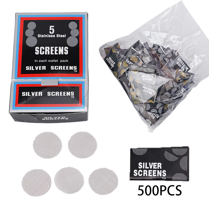 500pcs / 1box แผ่นกรองท่อวัสดุสแตนเลสสีทอง / เงิน 20mm ท่อกรองตาข่ายอุปกรณ์บุหรี่