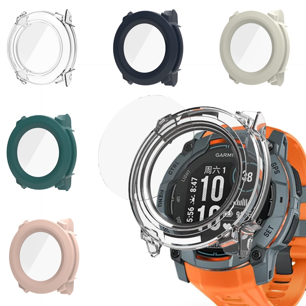 ตัวป้องกันหน้าจอพร้อมฟิล์มพีซีเคสกรอบคลุมทั้งหมดสําหรับ Garmin Instinct 3 50mm 45mm / Instinct E 40mm