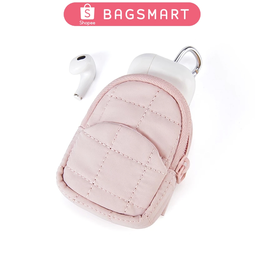 BAGSMART น่ารักมินิกระเป๋าเป้สะพายหลังสําหรับหูฟังแบบพกพาเดินทางถุงเล็กพกพาถุงเก็บเอียร์บัดสําหรับหู