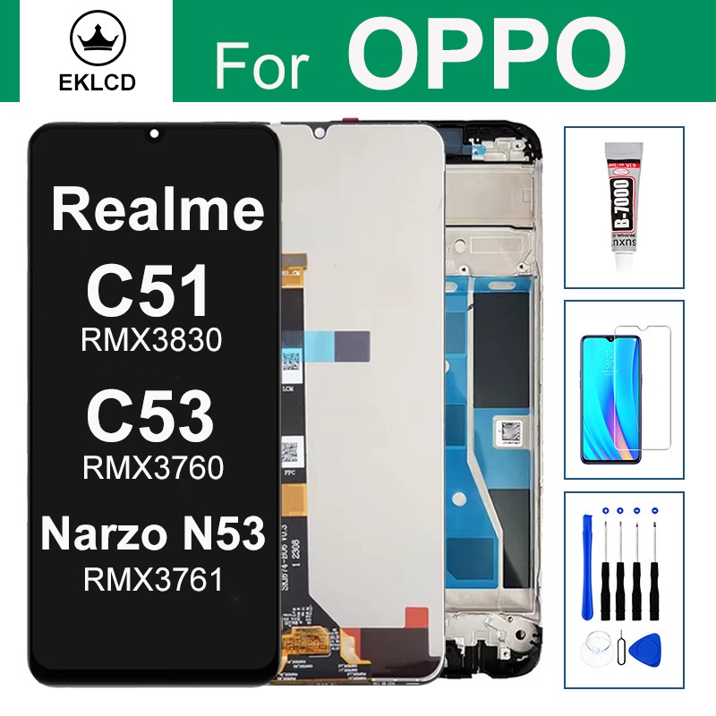 6.74 "จอแสดงผลสําหรับ OPPO Realme C51 C53 Narzo N53 RMX3760 LCD Touch Screen Assembly RMX3830 RMX3761 กรอบ