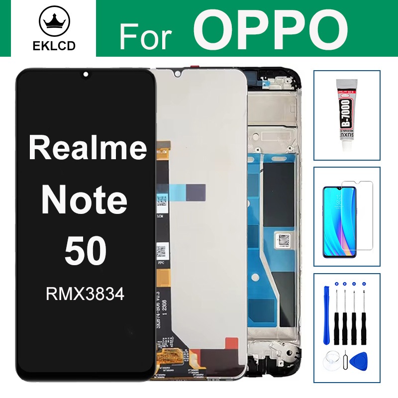 IPS LCD สำหรับ OPPO Realme Note 50 RMX3834 ชุดสัมผัสหน้าจอแสดงผลและส่วนประกอบกรอบ
