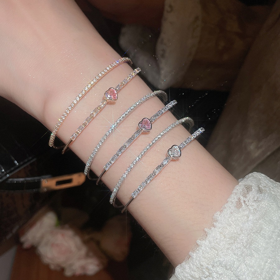 [Jewbeauty]Zircon รักสร้อยข้อมือเปิดสองชั้นสไตล์ย้อนยุคแสงหรูหราเครื่องประดับมือแฟชั่นระดับไฮเอนด์สําหรับผู้หญิง