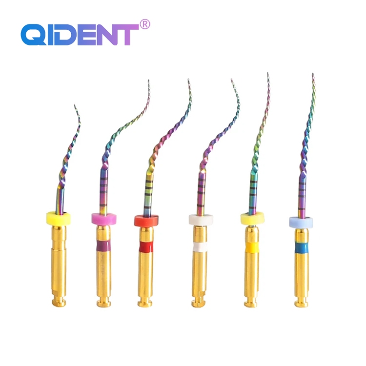 6 ชิ้น/กล่องทันตกรรมไฟล์ทําความสะอาด Super Rotary Endodontic Niti แฟ้มสายรุ้งสีความร้อนเปิดใช้งานมอเตอร์เครื่องมือทันตแพทย์