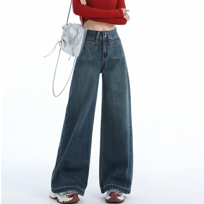 Floerns กางเกงยีนส์ยาวเอวสูง ทรงกระบอก แต่งกระเป๋าสี่เหลี่ยม