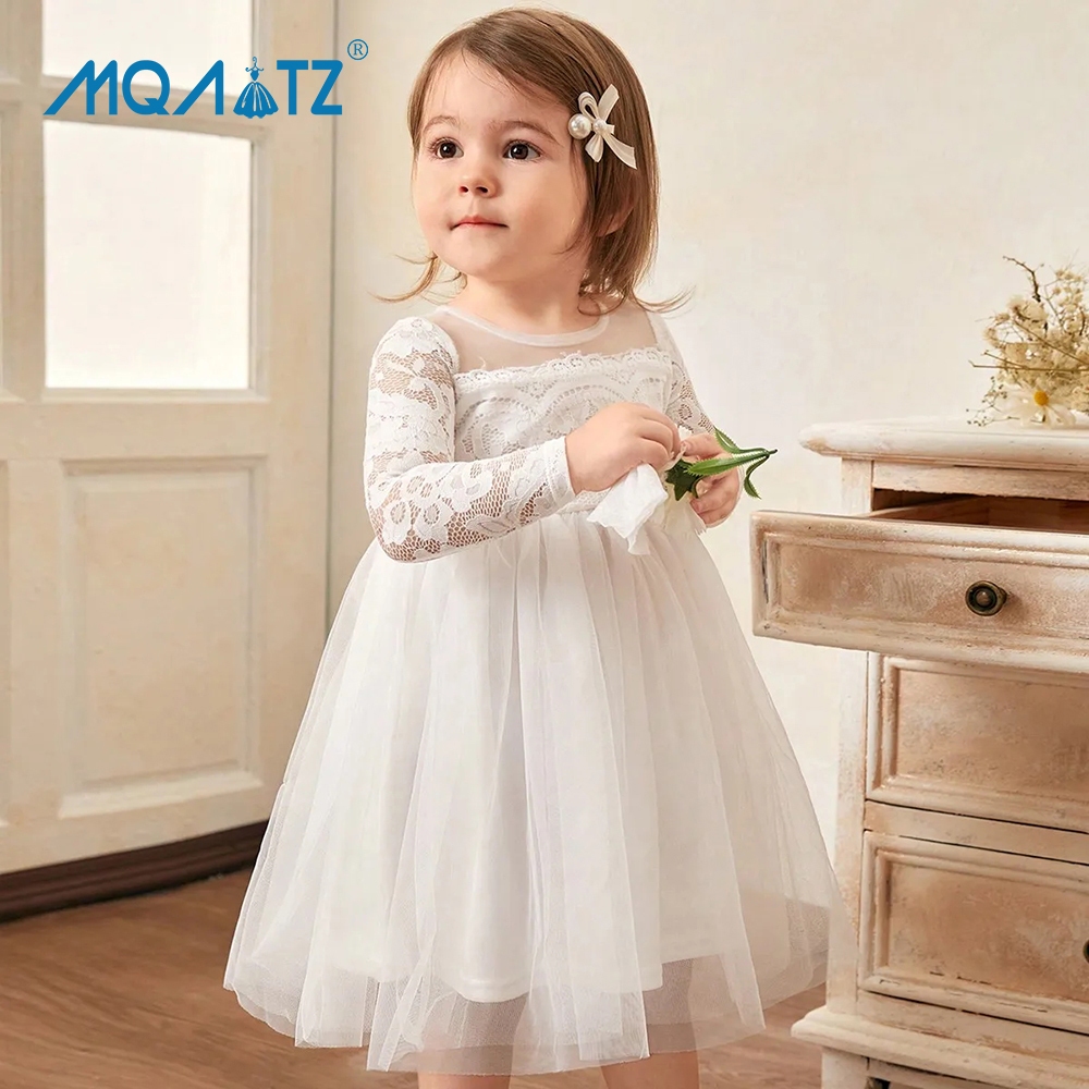 Mqatz แขนยาว 1 ปีชุดเด็กผู้หญิงสําหรับเสื้อผ้าเด็กชุดเจ้าหญิงดอกไม้ Baptism Party ชุดวันเกิด QL001XZ