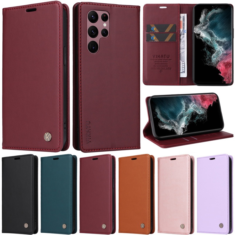หนังสือปลอกสําหรับ Samsung Galaxy S25 Ultra S24 Plus S23 Ultra S24 FE S22 Ultra S25 FE S21 Ultra S25 Plus S23 + S22 + Luxury Retro กระเป๋าสตางค์หนังขาตั้งป้องกันกรณี